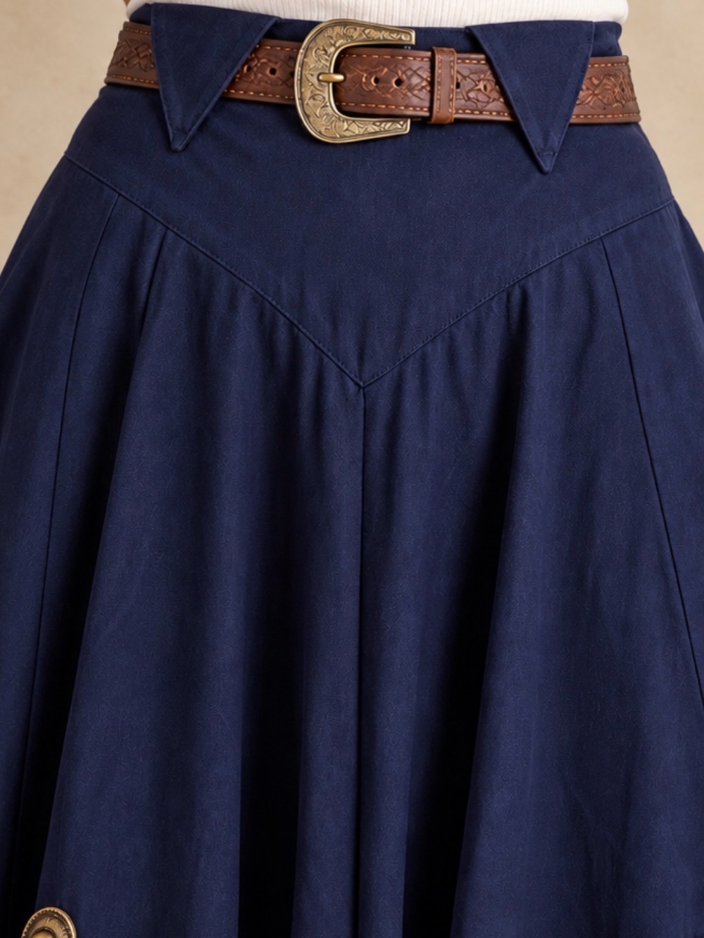 Vintage Circle T Western Concho Full Maxi Skirt Navy USA 7/8 - Picture 2 of 15